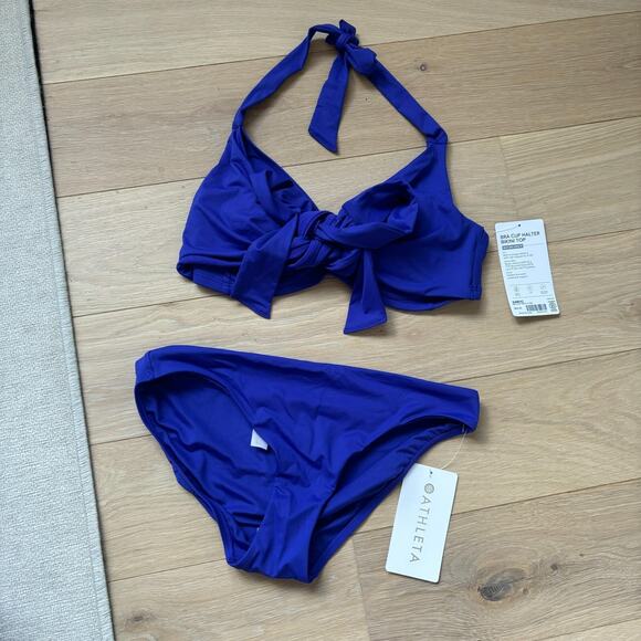 Athleta NWT Bra Cup Halter Bikini Top Set 34B/C & Clean Medium Bottom Sz S Blue - Picture 5 of 11